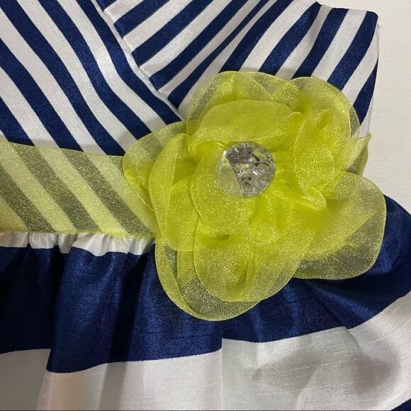 Nanette girl spring dressy fancy party dress size 6x navy white stripes flower - Picture 12 of 13